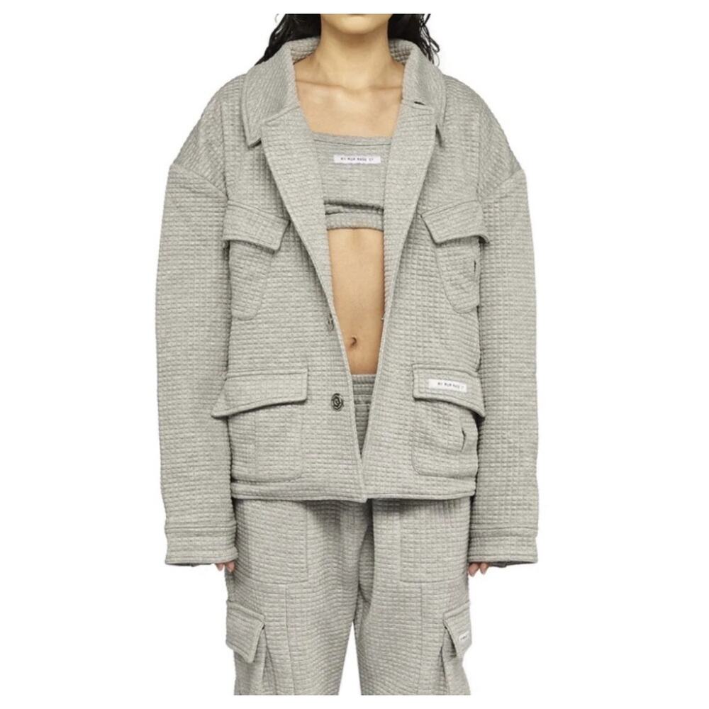 My Mum Made It Quilted Pocket Jacket Grey Women's One Size